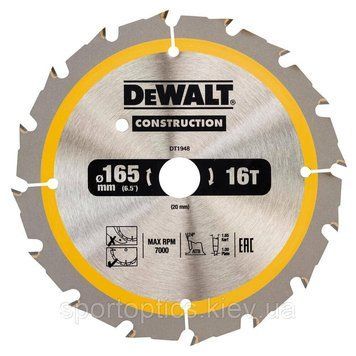 Диск пильний DeWALT DT1948 (165 х 20мм, дерево, дерево з цвяхами) DT1948 фото