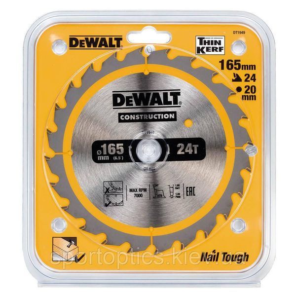 Диск пильний CONSTRUCTION DeWALT DT1949 (165 х 20мм, дерево, дерево з цвяхами) DT1949 фото